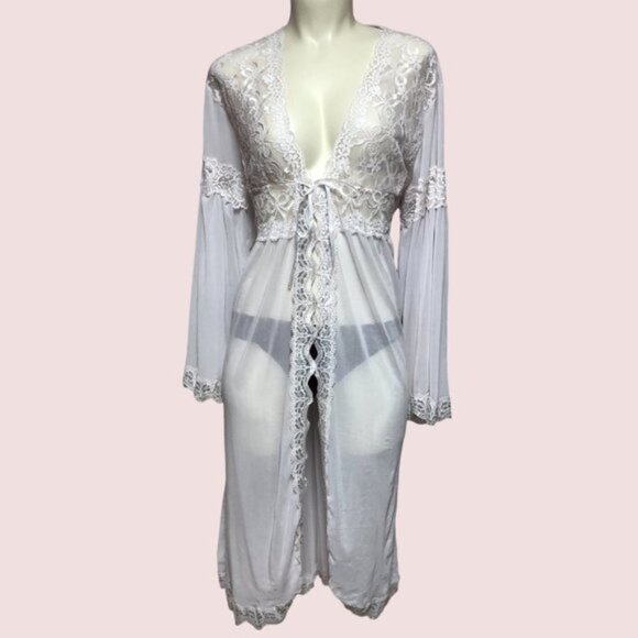 ABB Classic Pale Pink Lace & Sheer Netting Robe Size XL - Picture 1 of 15